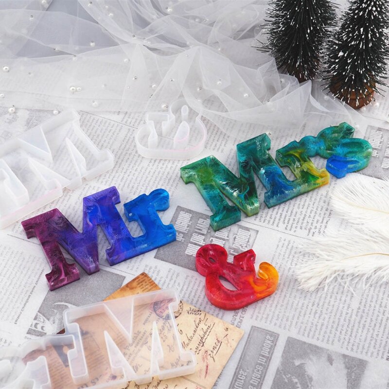Moules de moulage en résine époxy avec lettres de l'alphabet Mr & Mrs, outils d'artisanat d'art, 3 pièces