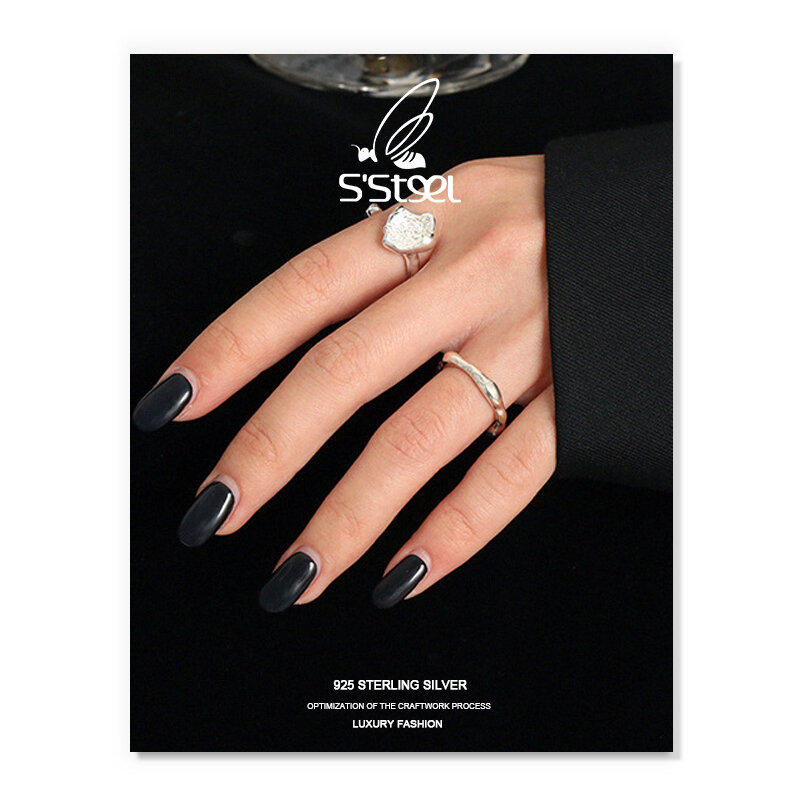 S'STEEL-Anillo De Plata De Ley 925 para Mujer, joyería fina minimalista Irregular hecha a mano, abierta, Joyas De Plata 925