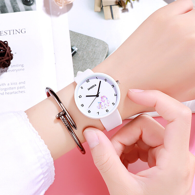 뜨거운 판매 사랑스러운 조랑말 어린이 시계 소녀 소년 선물 패션 크리스탈 드레스 어린이 석영 손목 시계 어린이 시계 시계