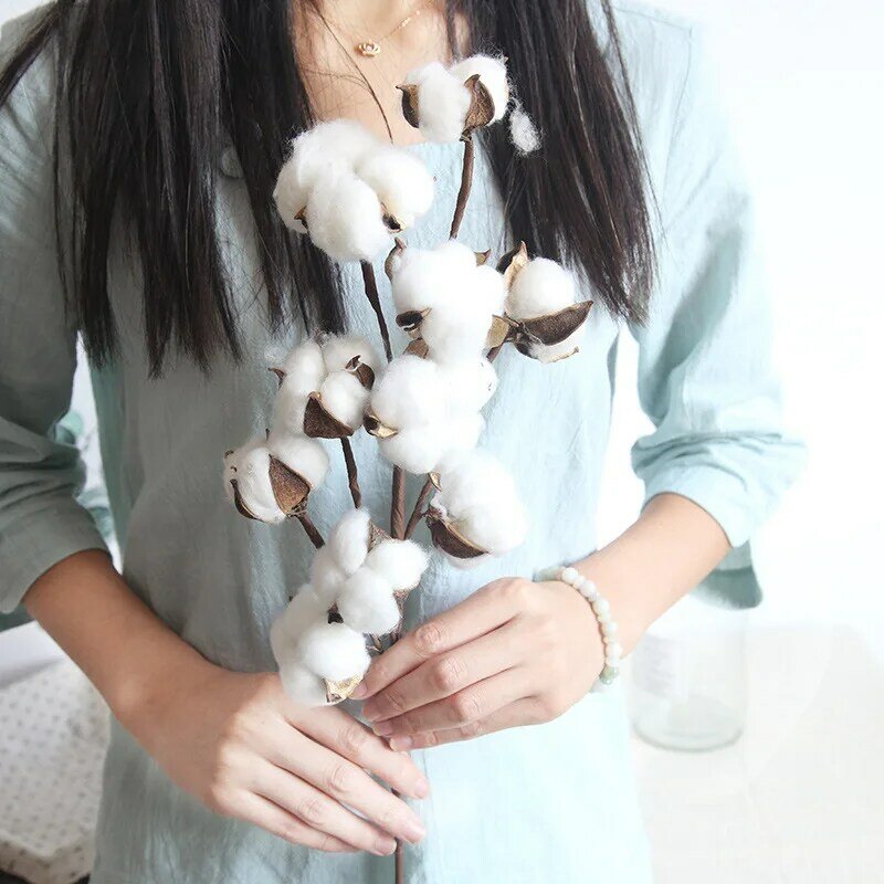 Flores de algodón de secado natural para decoración del hogar, rama Floral Artificial, ramo de dama de honor de boda, flor blanca falsa