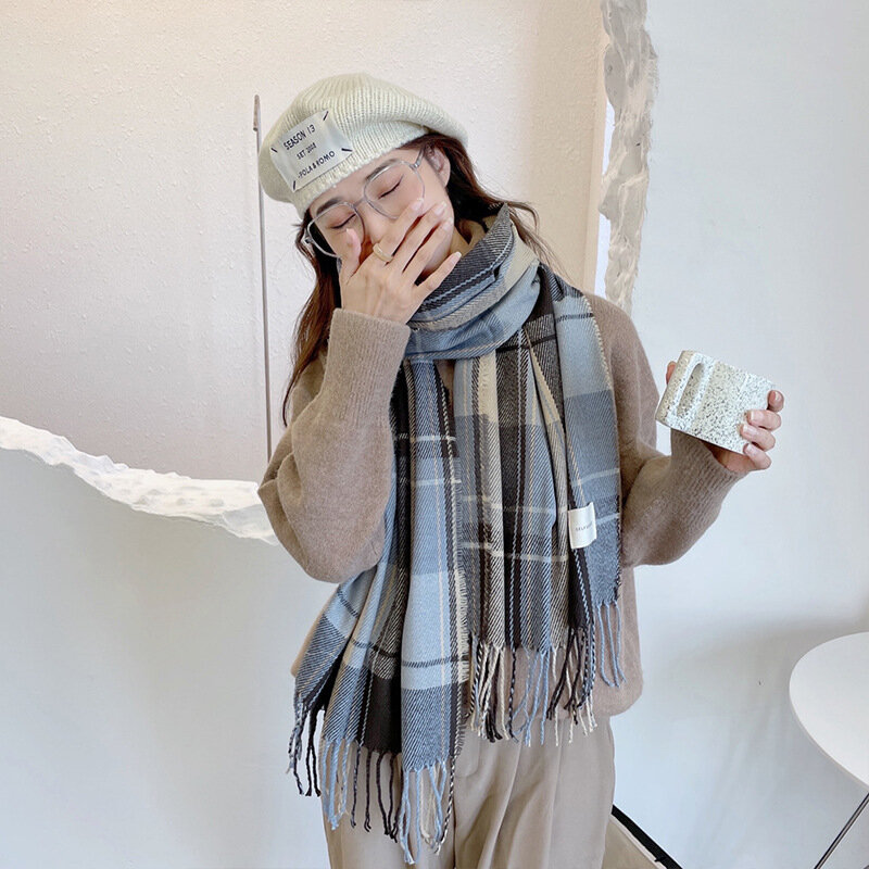 2021 Vrouwen Sjaal Winter Luxe Designer Plaid Cashmere Pashmina Shawl Wrap Dikke Warm Tassel Sjaals Vrouwelijke Gebreide Deken