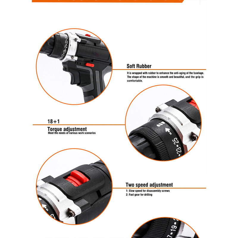 CONENTOOL-destornillador eléctrico inalámbrico, taladro con batería de litio de 21V, 1.5Ah, juego de herramientas