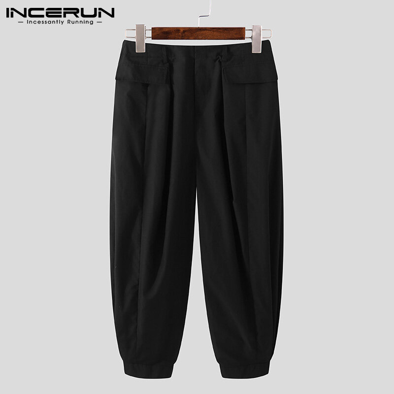 INCERUN-Pantalones informales para hombre, pantalones bombachos holgados de pie ancho, estilo coreano, a la moda, S-5XL, novedad de 2021