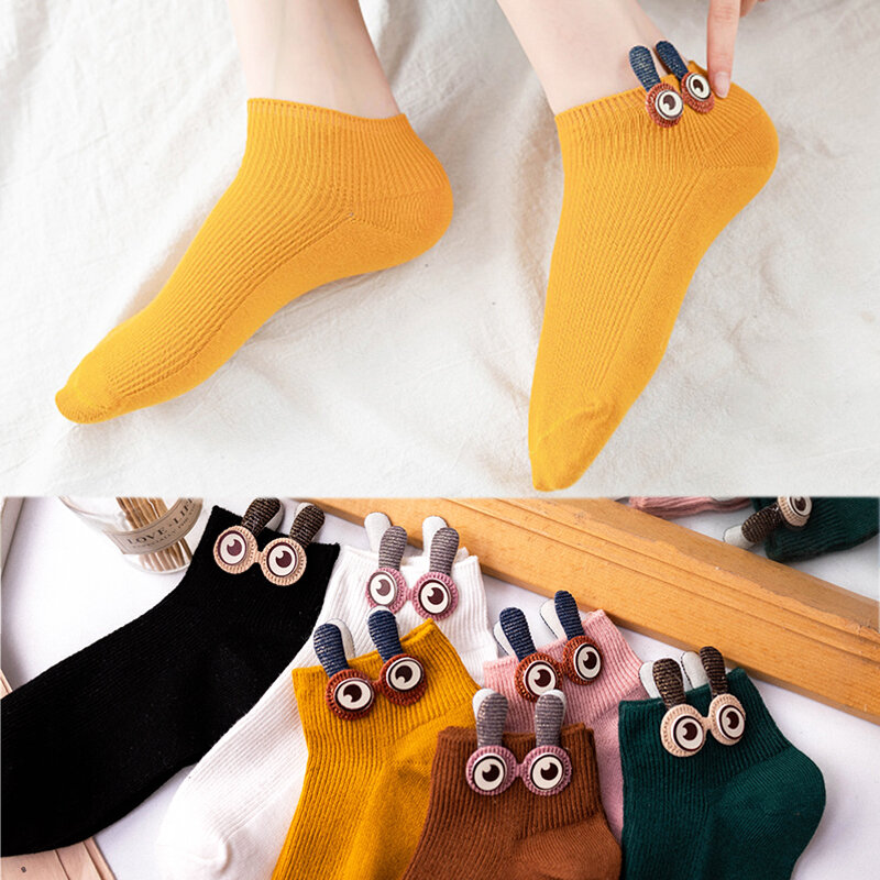 6 pares de nuevos calcetines de tubo cortos con orejas de conejo 3D de dibujos animados de verano para mujer, calcetines tobilleros de algodón suave divertidos para niñas, regalos