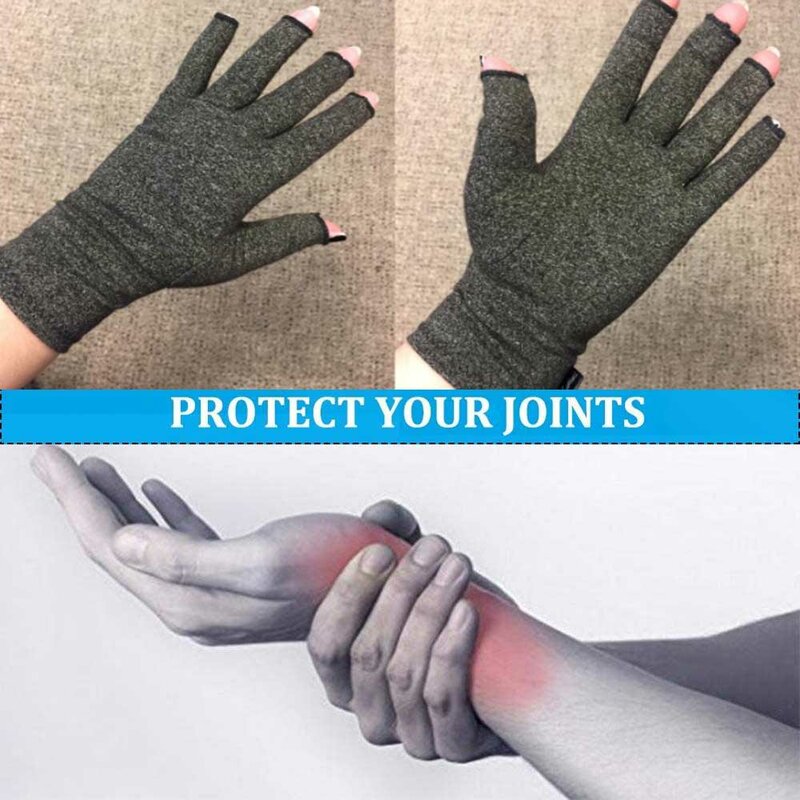 1/2 пара компрессионных перчаток облегчение лечение артрита боли в суставах медные ионы перчатки противоскользящие полуперчатки для женщин...