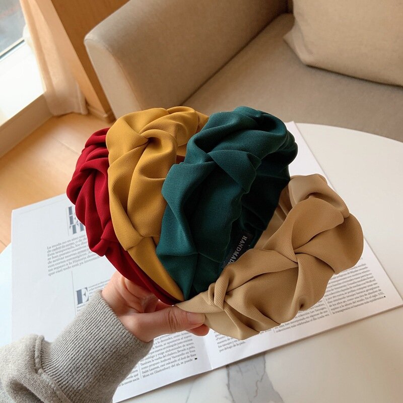 Женская повязка на голову со складками, однотонная элегантная простая повязка на голову с широким покрытием, аксессуары для волос в подарок