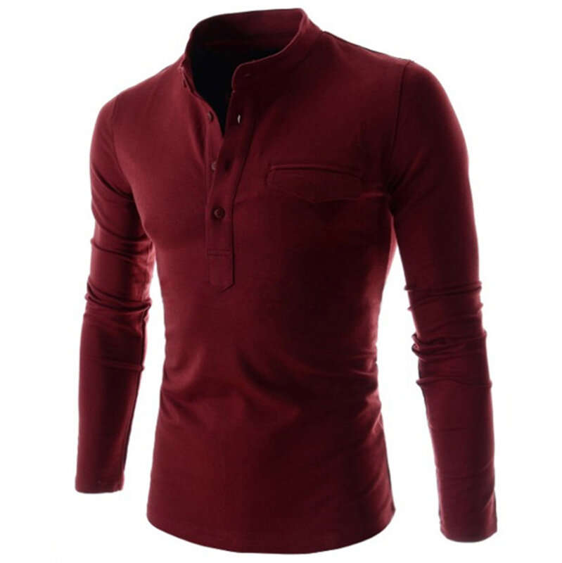 New Fashion Solid Polo Shirt Men Fashion Clothing Long Sleeve Casual Fit Slim Man Polo Shirt Button Collar Tops