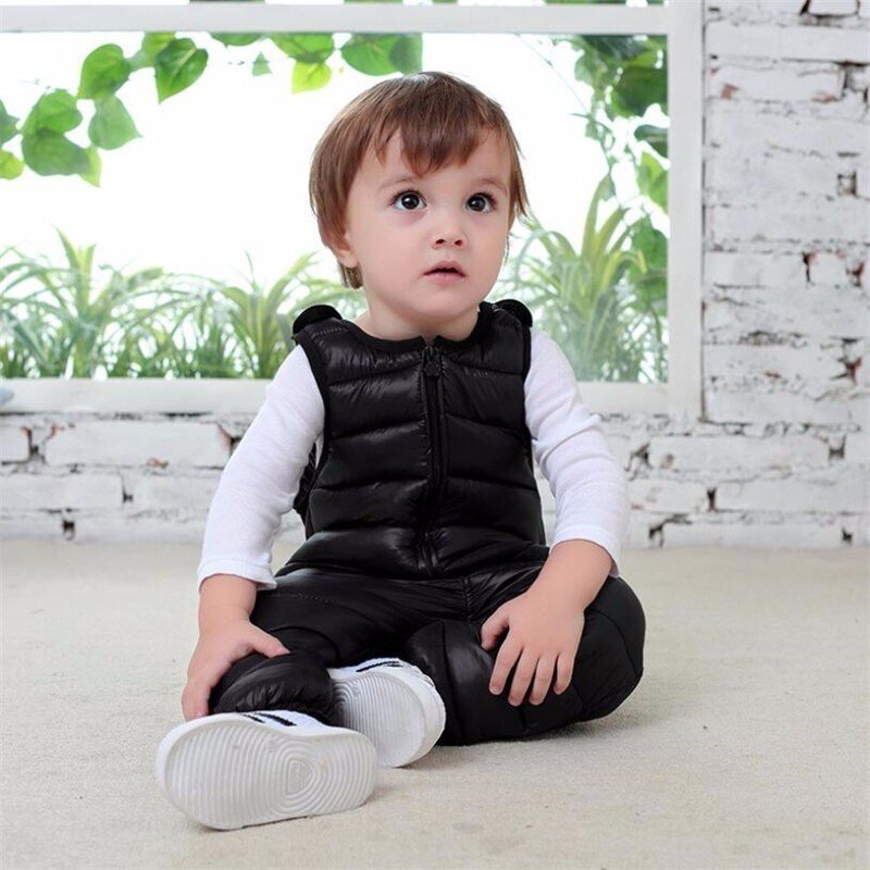 Baby Children's Warm Strap Pant for Girls Boys Winter Down-Cotton Jumpsuit Overalls Suit 2022 Kids Casual Rompers Clothes Sets