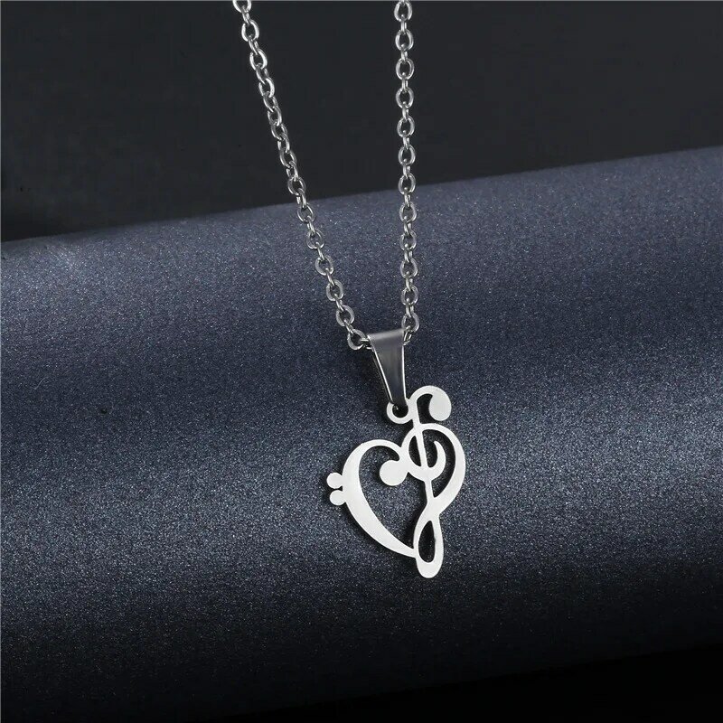 2021 Music Note Heart Of Treble And Bass Clef Necklace Women Infinity Love Charm Pendant Chain Choker Perhiasan Stainless Steel