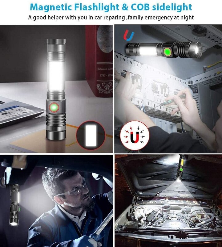 30000LM مصباح يدوي مصباح LED فائق السطوع المغناطيسي الشعلة USB قابلة للشحن مع COB Sidelight جيب كليب زوومابلي للتخييم
