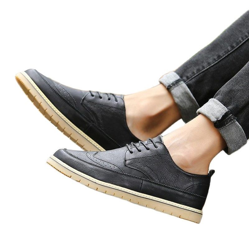 2021 Autumn New Men's PU Leather Lace Up Fashion Low Heels Casual High Quality Oxfords Shoes Comfortable Hot Sale KE336