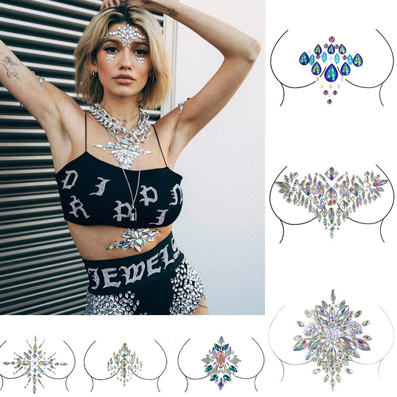 3D noël bricolage vous faire différent corps Art adhésif cristal paillettes bijoux Festival fête temporaire tatouage autocollants décor de noël