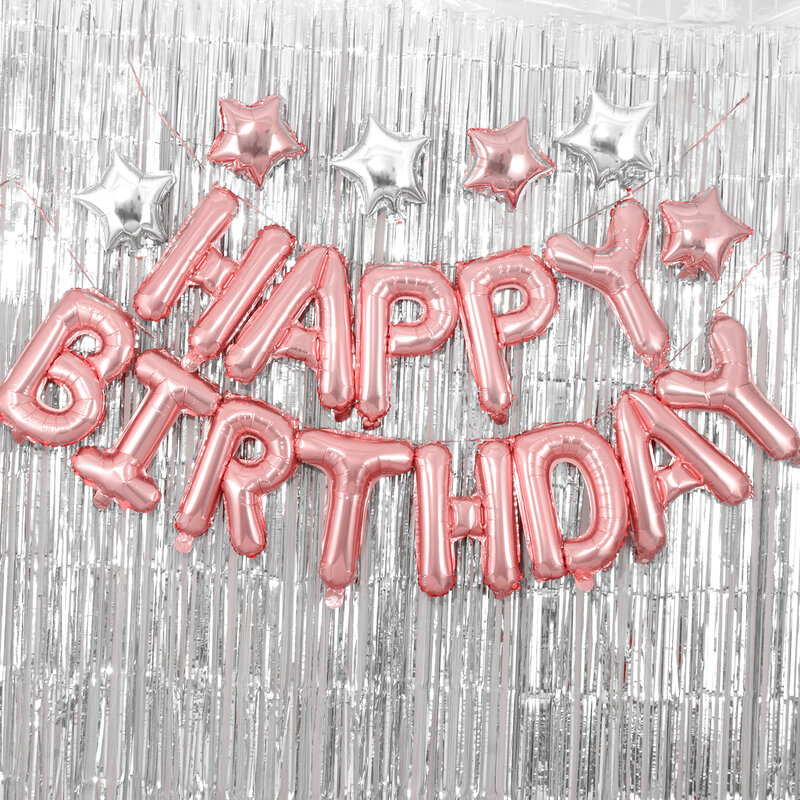 Globos de cumpleaños de 16 pulgadas, decoración de oro rosa de papel de aluminio de feliz cumpleaños, conjunto de Globos para fiesta, suministros para niños