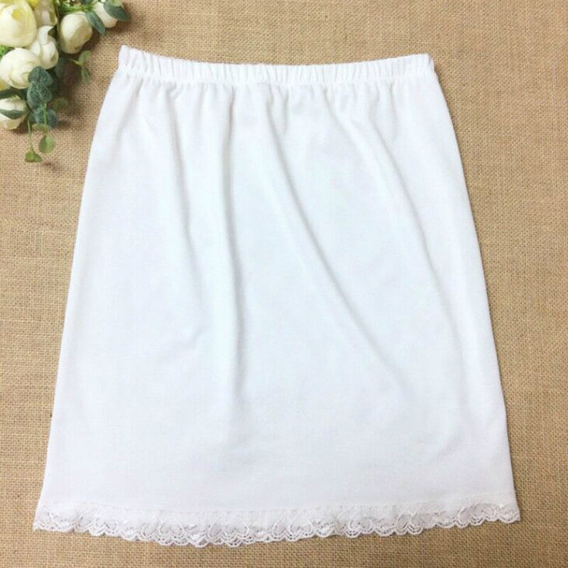 Women Elastic Waist Half Slip Petticoat Skirts Underskirt Lady Crinoline Milk Silk White Lace Commuter Office Ladies Mini Skirt