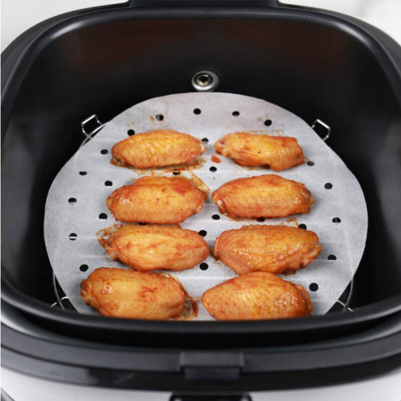 100 Pc/Bag Air Fryer Steamer Liner Premium Perforasi Kayu Pulp Kertas Anti-lengket Mengukus Keranjang Mat Peralatan Memanggang untuk Dapur