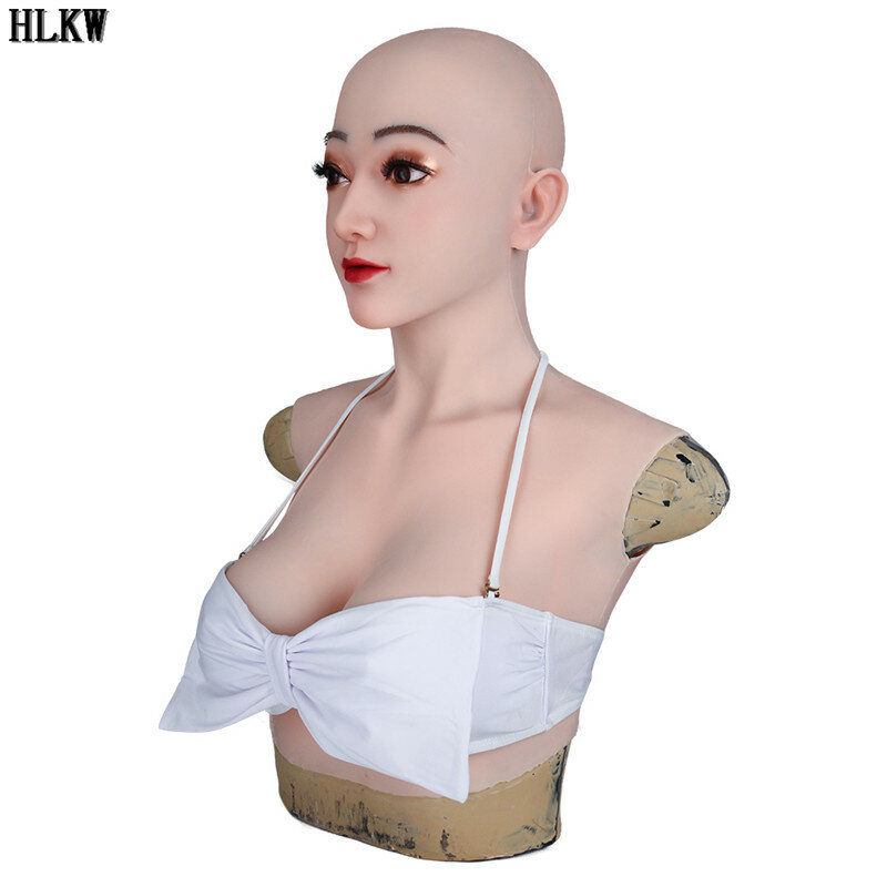 Neue E Tasse Gefälschte Silikon Brust Formen Kopf Maske Halb Körper Riesigen Titten Transgender Drag Queen Transen Maske Crossdress für männer Cos