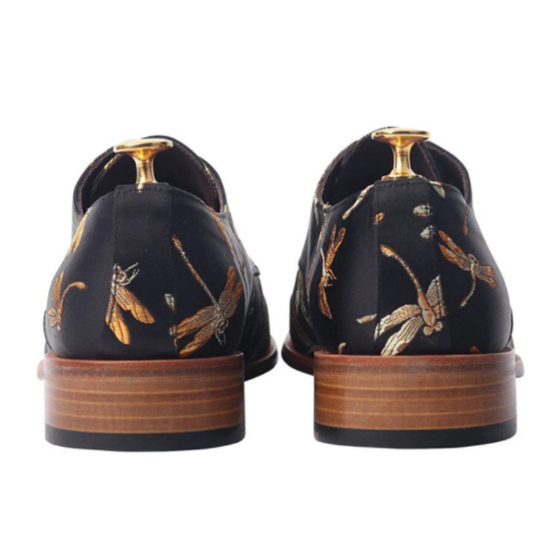 Men Shoes Fashion Solid Color PU Stitching Dragonfly Printing Laces Comfortable Business Casual All-match Oxford Shoes KS053