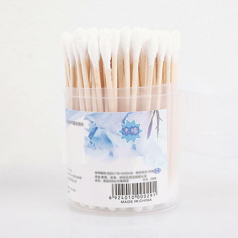 100PCS/Box Double Head Cotton Swab Disposable Cotton Swab Stainless Steel Spiral Ear Pick For Lady Ears Nose Cleaning Tools
