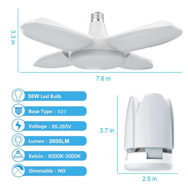 슈퍼 밝은 산업 조명 38W E27 Led 팬 차고 조명 3800LM 85-265V, 작업장용 차고 천장 조명 산업용 램프