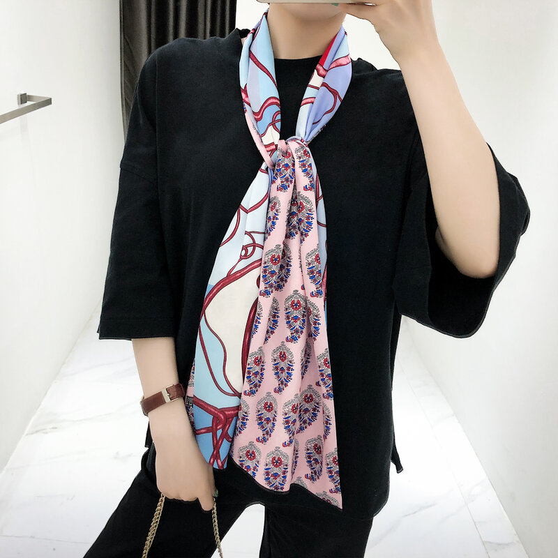 Foulard de tête de cheval pour femmes, 160cm x 20cm, Long, Double couche, en soie, cravate
