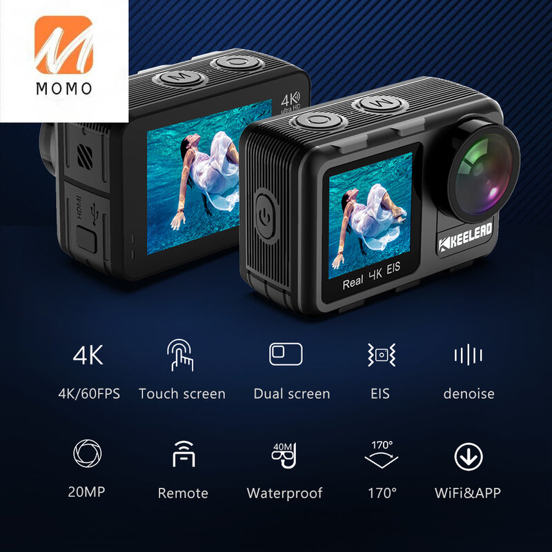 K80 4K 60fps 20MP 2.0 Cảm Ứng Màn Hình LCD EIS Đôi Màn Hình Wifi Webcam Chống Nước Mũ Bảo Hiểm Thể Thao Cam K80 Thể Thao camera