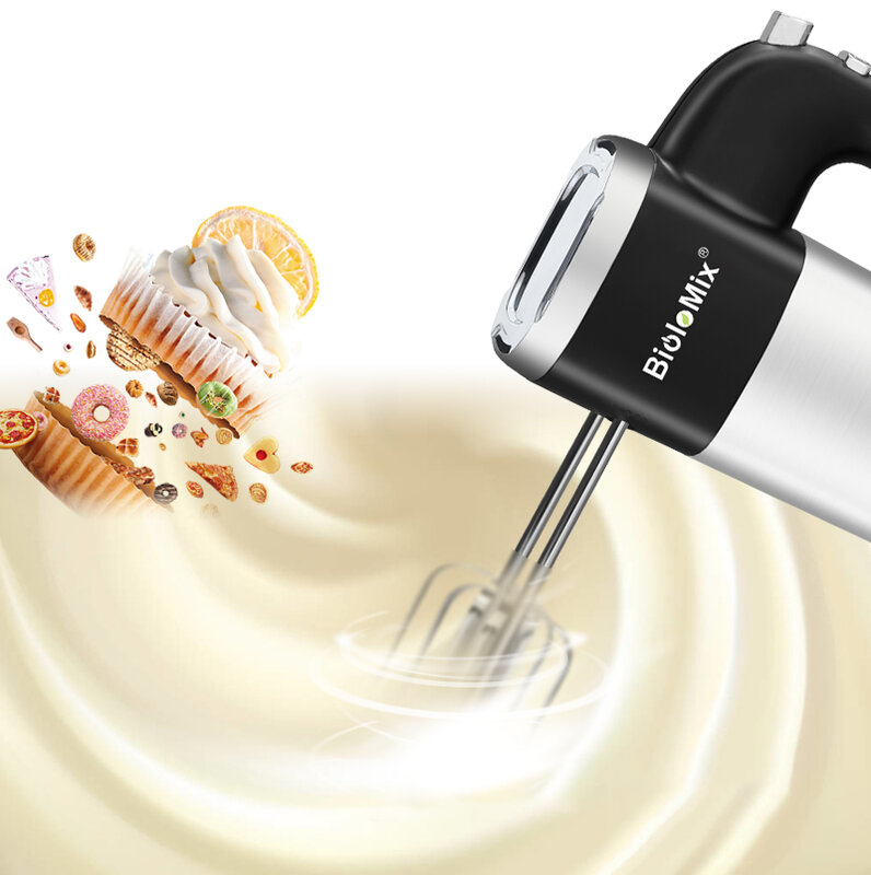 Biolomix 5-Speed 500W Elektrische Hand Mixer Handheld Keuken Deeg Blender Met 2 Ei Kloppers En Deeghaken