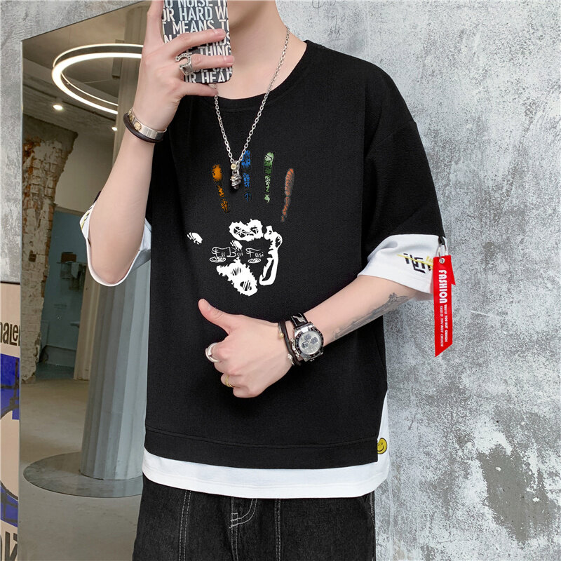 Wiosna i lato 2021 Harajuku z długimi rękawami T shirt Hip-hop street noszenie T shirt pół z rękawami i nadrukiem T shirt sport i leis