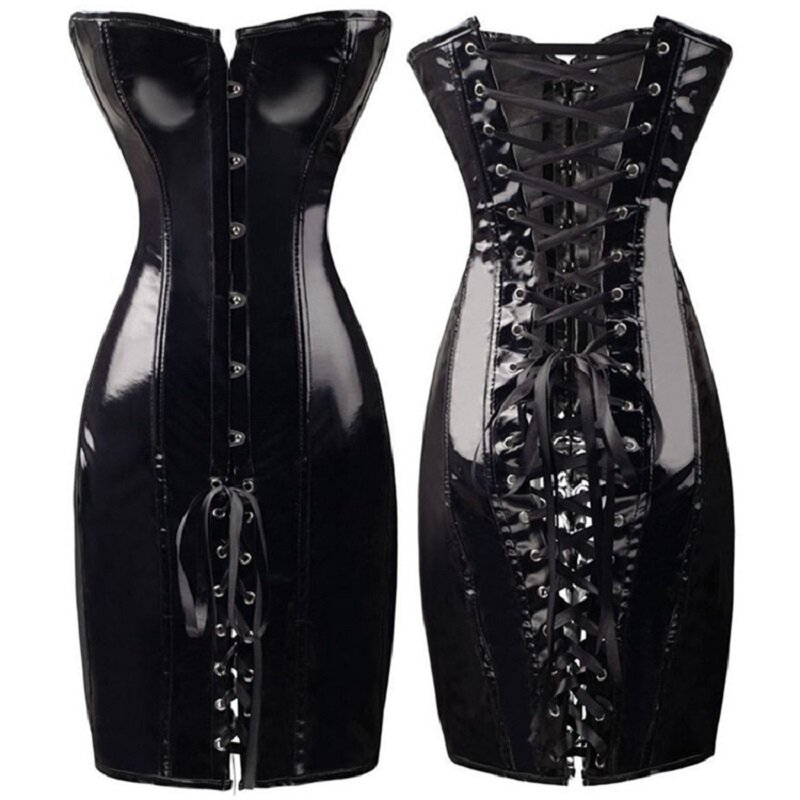 Mulheres de couro de pvc espartilho látex cintura cincher corpo inteiro shaper steampunk sexy rendas espartilhos magros vestido gótico bustier corselet