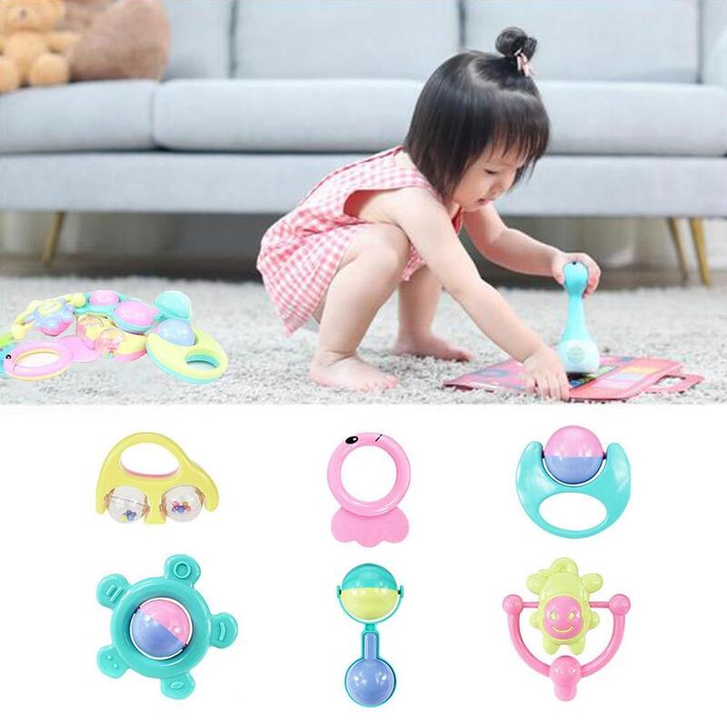 6pcs/set Baby Rattles Hand Hold Jingle Shaking Bell Musical Baby Toys Newborn Baby 0- 12 Months Teether Toys