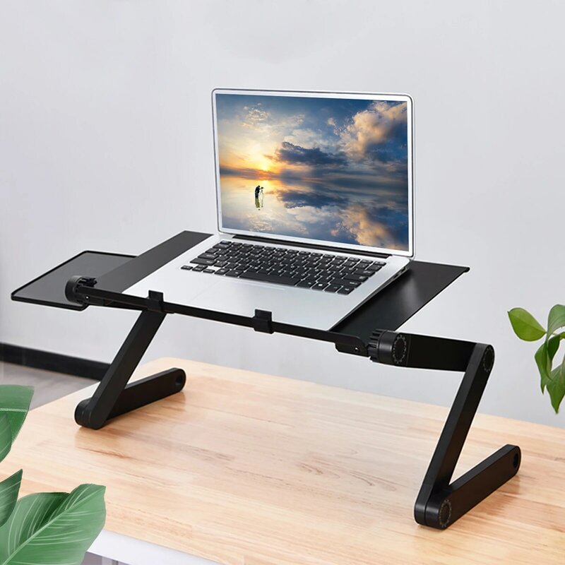 Folding Laptop Stand Desk Adjustable Aluminum Computer Table Desk TV Bed Sofa Lapdesk Tray PC Notebook Stand With Fan Mouse Pad