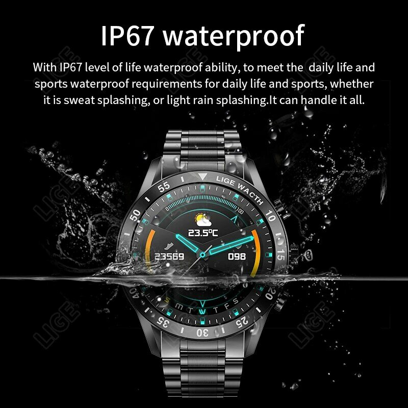 Lige homem chamada bluetooth relógio inteligente pressão arterial sono monitoramento esportes de fitness rastreador à prova dwaterproof água smartwatch homem despertador