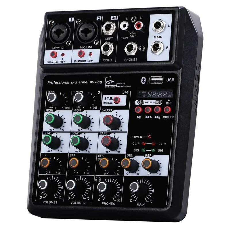 Console de mixage Audio à 4 canaux, Microphone sans fil, Bluetooth, contrôleur, Portable, Interface USB, Home DJ, karaoké, PC