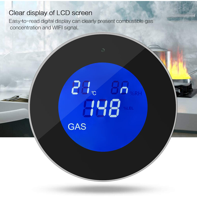 Tuya WiFi czujnik alarmu gazowego detektor cyfrowy termometr z wyświetlaczem LCD Gaz wykrywacz nieszczelności dla Smart Life App kuchnia bezpieczeństwo