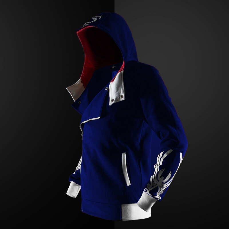 Casaco de sweatmasculino com capuz lateral, mangas compridas, jackets fit, jaqueta da moda masculina, assassin, novo, assassin