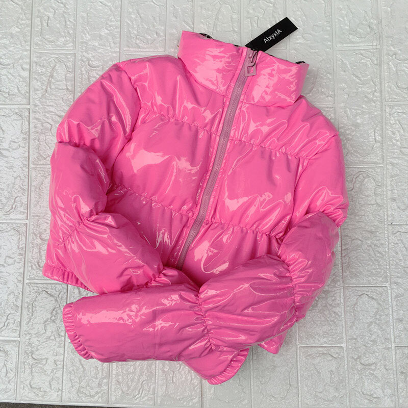 AtxyxtA-Chaqueta de plumas recortada para mujer, abrigo de burbujas, Parka de invierno, ropa de moda, color negro, rojo y rosa