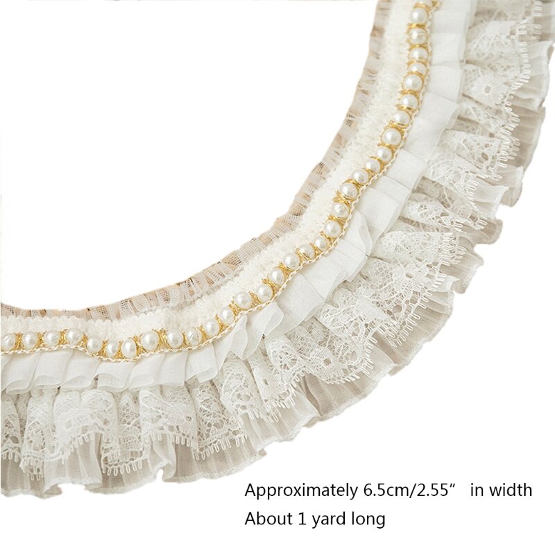 X3UE 1 Yard Breite Natürliche Weiß Tuch Drei Schicht Spitze Trim DIY Handgemachte Accessoires Spitze Weiß Perle Lolita Kleid Decor