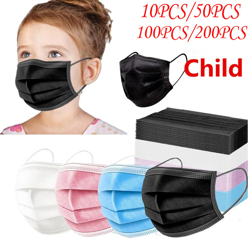 ¡En stock! Mascarilla desechable de tela no tejida para niños, máscara con filtro de 3 capas, antipolvo, transpirable, con gancho para las orejas