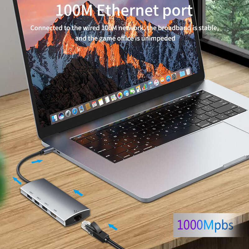 TISHRIC USB C Hub typ C stacja dokująca OTG do wielu USB 3.0/2.0 Hub/Splitter SD RJ45 Lan 4K HDMI kompatybilny Adapter do MacBook Huawei