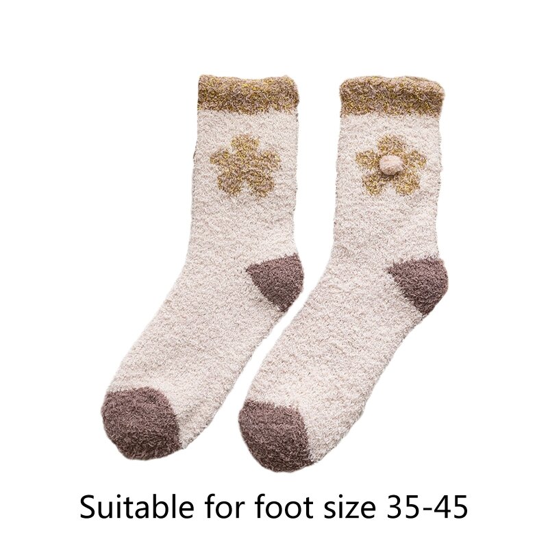 10 Pair Unisex Winter Coral Velvet Fuzzy Slipper Socks Sweet Floral Warm Hosiery