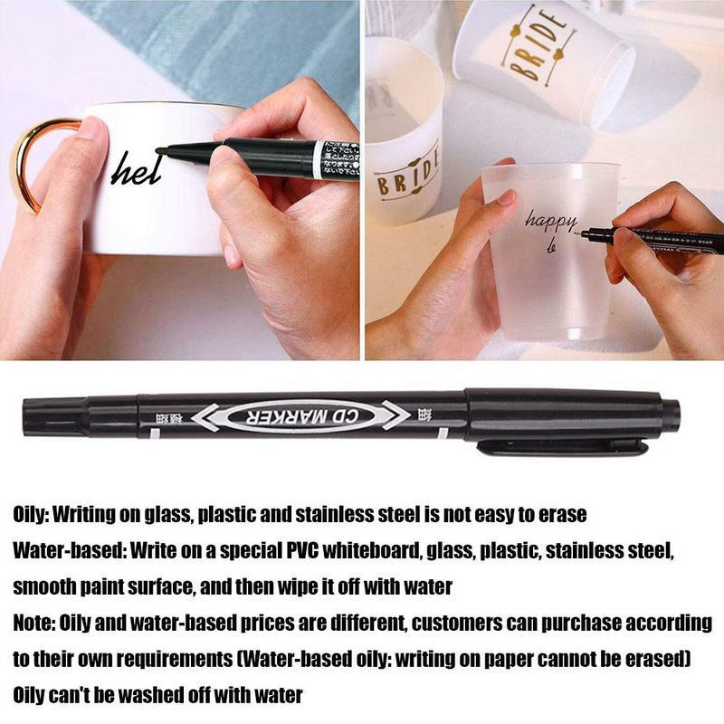 1pc Twin Tip Permanent Marker Pen Fine Point Waterproof Black Ink Thin Nib Nib Crude Ink 0.5mm-2mm Fine Pen