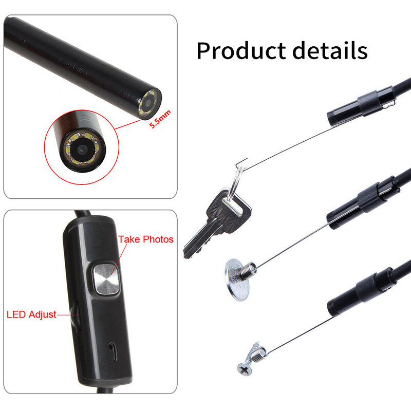 Kamera Endoskopi Mini USB Tipe C 7Mm 2M 1M 1.5M Kamera Inspeksi Borescope Ular Kabel Keras Fleksibel untuk Ponsel Pintar Android PC