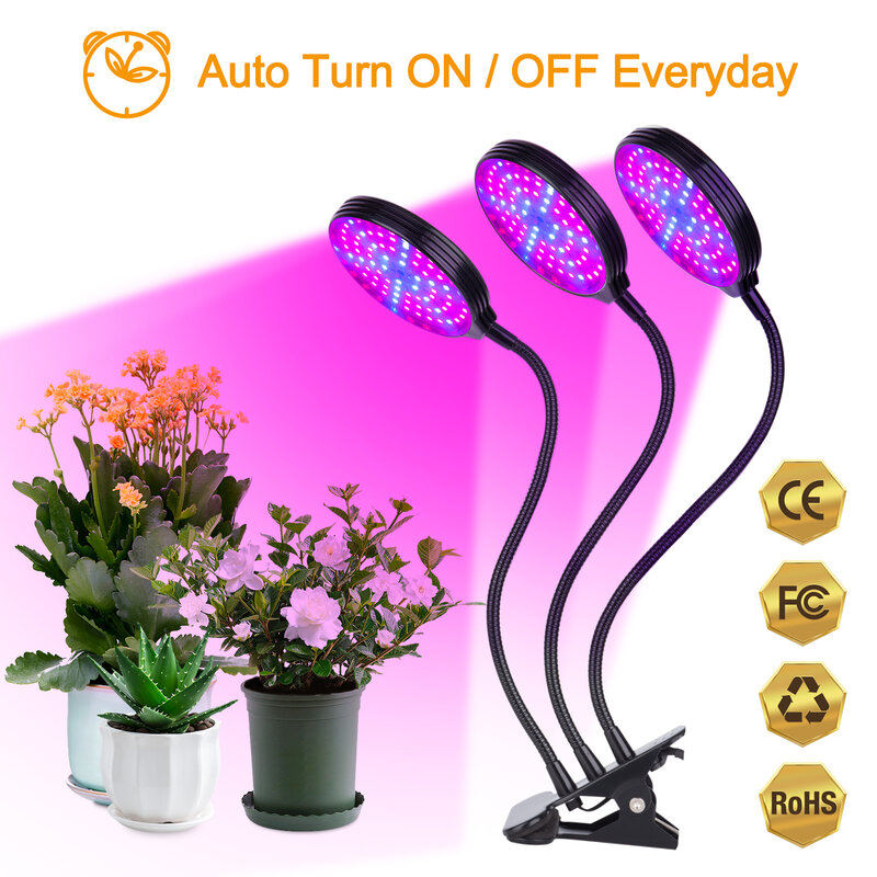 Suntech 풀 스펙트럼 식물 램프, 5V USB LED 성장 조명, 타이머 포함, 데스크탑 클립 식물 온실 조명