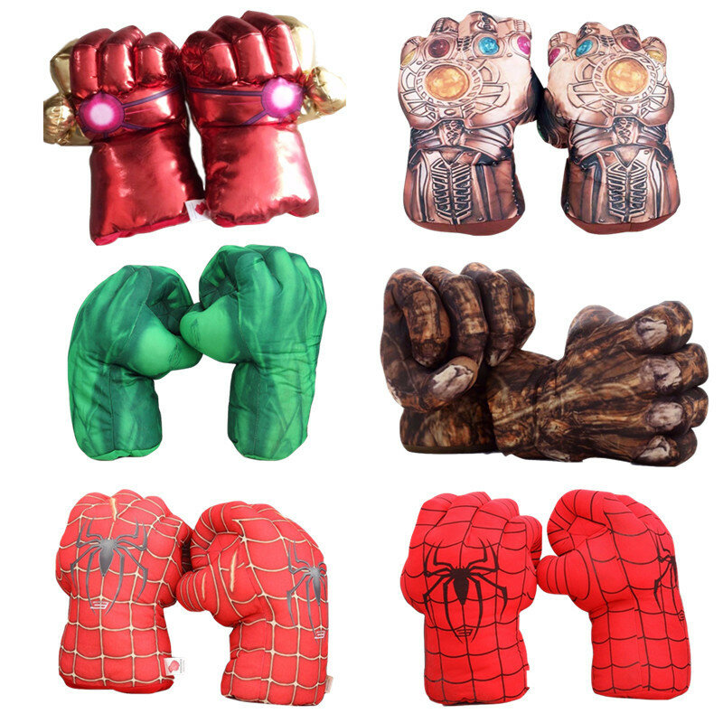 28cm Los vengadores de Marvel veneno guantes de peluche juguetes Hulk Capitán América Thanos Spiderman de hierro hombre guantes de peluche Cosplay felpa muñecas chico