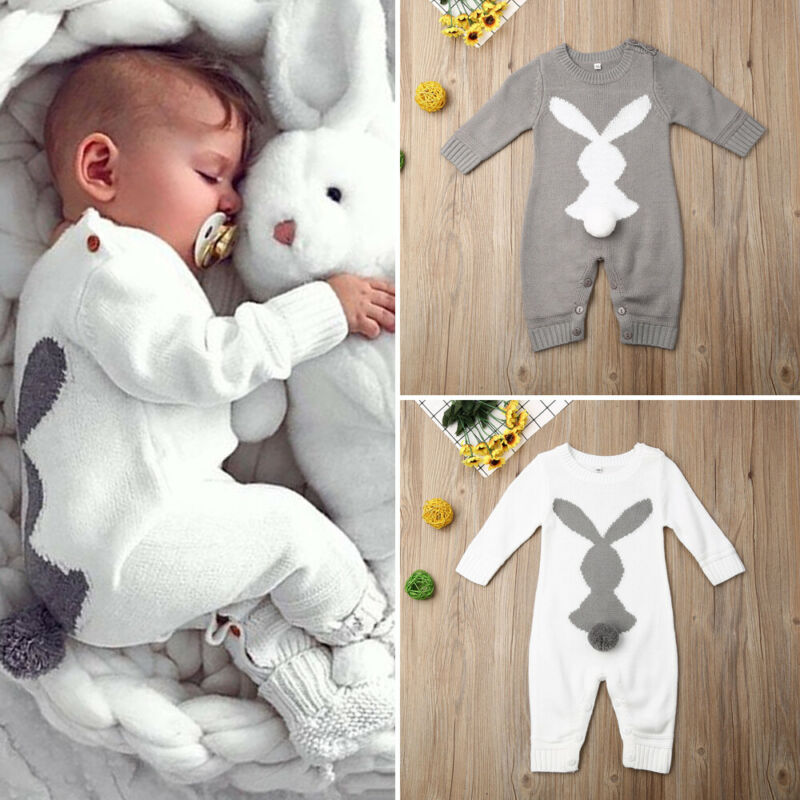 Neugeborenes Baby Mädchen 0-24M Bunny Stricken Wolle Strampler Overall Outfits