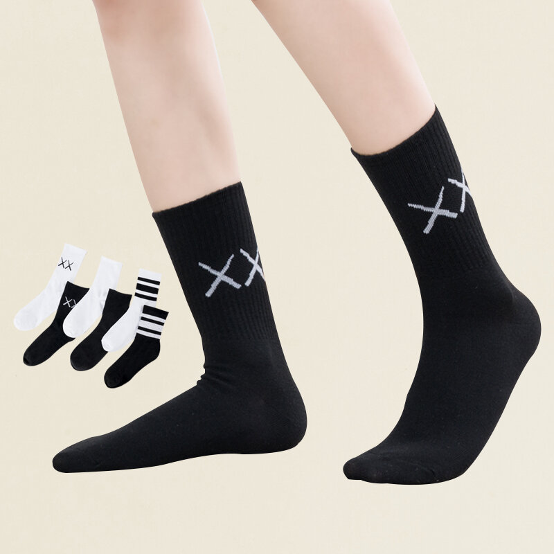 Solid Striped Black White Socks for Woman Harajuku Hip Hop Cotton Women's Socks Autumn Long Fashion Casual Unisex Middle Tube