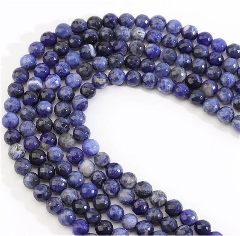 Perles rondes rayées bleues à facettes pour la fabrication de bijoux, bracelets 4/6/8/10mm