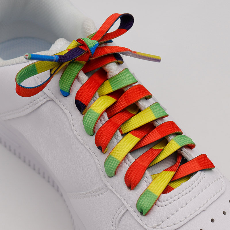Coolstring อย่างเป็นทางการความร้อน Lacet 7มม.สีการแบ่งส่วนแบน Bootslace Rainbow Colorfule ผ้าใบเชือกผูกรองเท้าขายส่ง Шну...