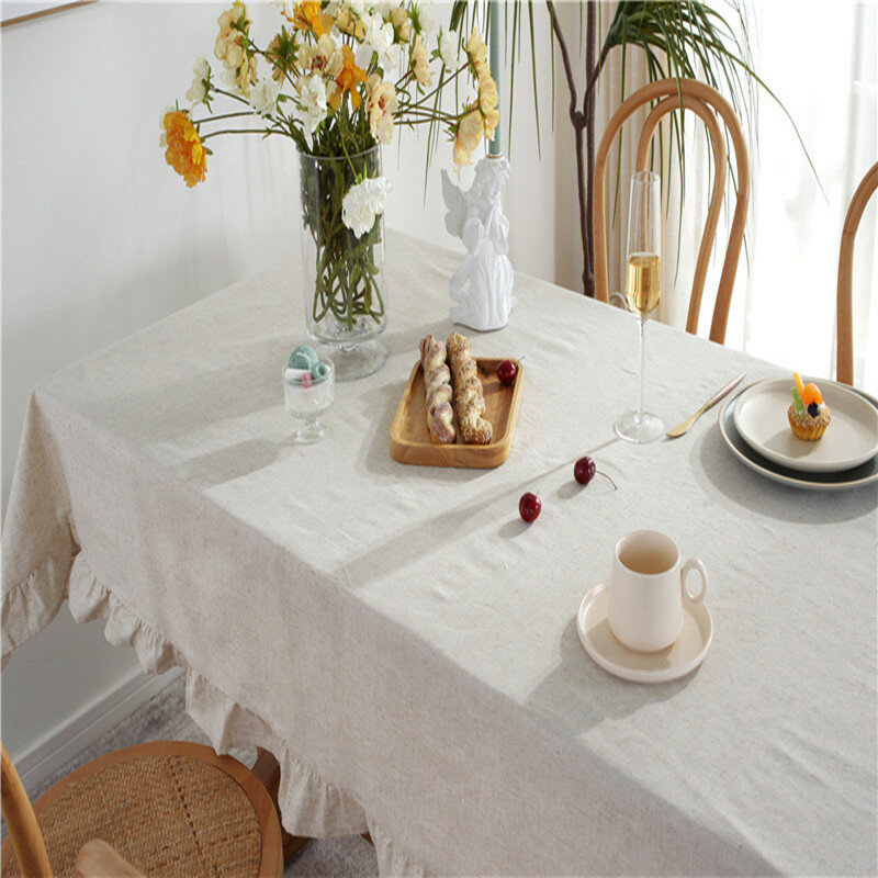 الكتان مفرش المائدة القطن بلون مهدب حافة قابل للغسل مقاوم للماء مستطيلة مفارش طاولة الطعام المنزل طاولة شاي الديكور
