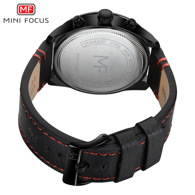 Mini Focus Waterdichte Sport Horloges Voor Mannen Quartz Klok Chronograaf 3 Sub Wijzerplaten Grote Case Lederen Band Casual Polshorloge mannelijke
