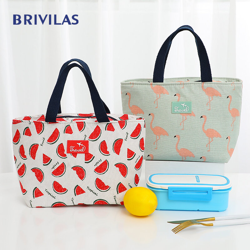 Brivilas-女性用ランチバッグ,子供用等温弁当バッグ,等温朝食ボックス,フラミンゴ,面白い漫画,ピクニック旅行用